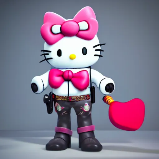 Image similar to Hello Kitty as cowboy, figurine, blender, octane render, 8K, studio lighting, detalied, CGSociety,