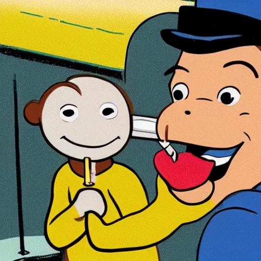 Image similar to curious george smoking a bong