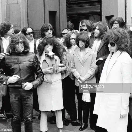 Image similar to French pop star Daphne LaCroix argues in favor of worker\'s rights with German New-Trad Intellectuals in Berlin, March, 1978, watermark free