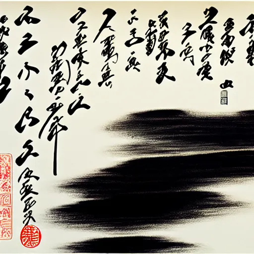 Prompt: zen, landscape, ink calligraphy