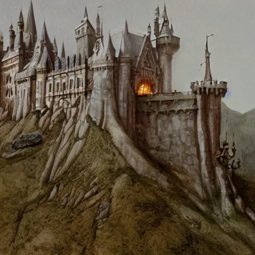 Prompt: cinematic still of 🏰🧙🧟, Alan Lee, illustration, directed by Stephen Spielberg, Wes Anderson