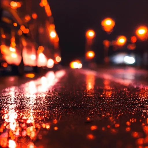 Image similar to night city lights reflecting on wet asphalt, moody photography