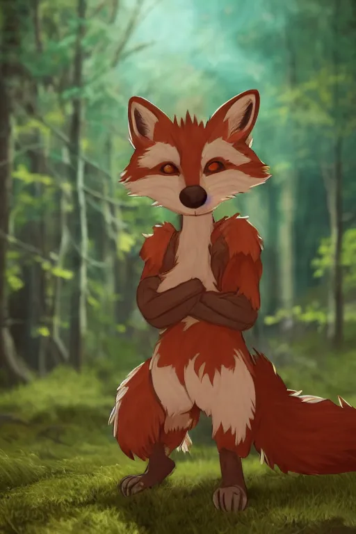 Image similar to a medieval fox furry fursona with a fluffy tail in a forest, backlighting, cgi, rendered in unreal engine, trending on artstation, cartoon