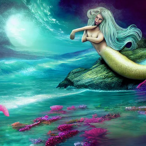Prompt: mermaid dreaming masterpiece digital art, redshift render, hyperrealistic,