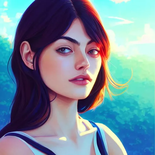 Prompt: Phoebe Tonkin, sunny day background, intricate, highly detailed, digital painting, artstation, official media, anime key visual, concept art, rich vivid colors, ambient lighting, sharp focus, illustration, art by Artgerm, Makoto Shinkai, Ilya Kuvshinov, Lois Van Baarle, and Rossdraws