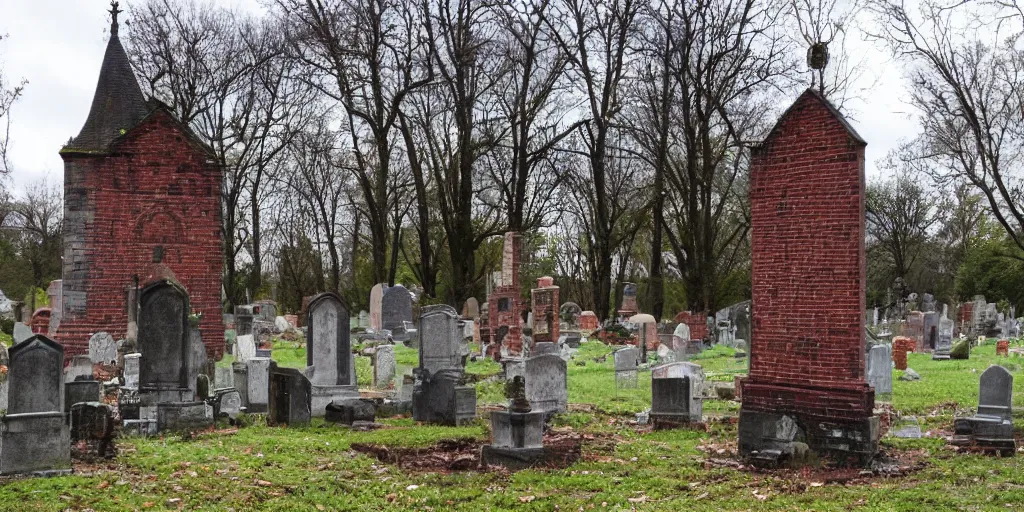 Prompt: a brick throne in a creepy graveyard