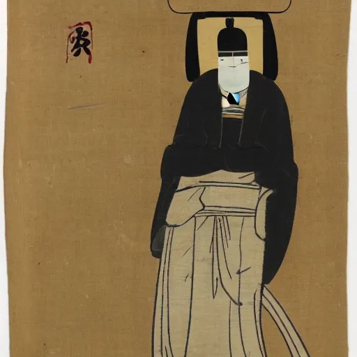 Image similar to young man wearing black medical mask, style of katsushika oi