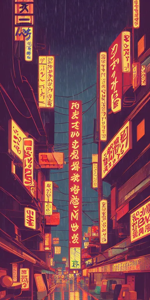 Image similar to symmetry!!! kabukicho, rainy night, neon lights, by cory loftis, makoto shinkai, hasui kawase, james gilleard, beautiful, serene, peaceful, golden curve composition
