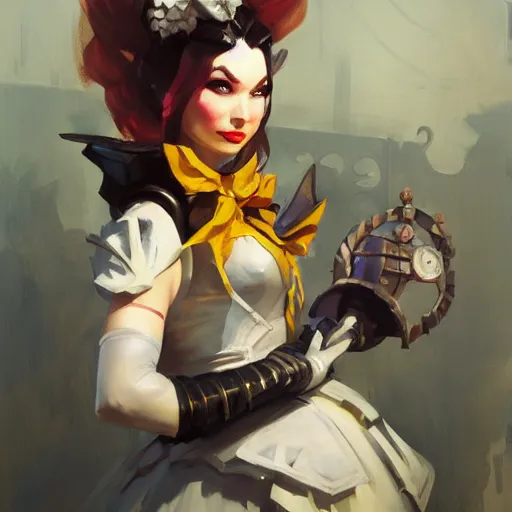Image similar to greg manchess portrait painting of partially armored alice in wonderland as overwatch character, medium shot, asymmetrical, profile picture, organic painting, sunny day, matte painting, bold shapes, hard edges, street art, trending on artstation, by huang guangjian, gil elvgren, ruan jia, randy vargas, greg rutkowski