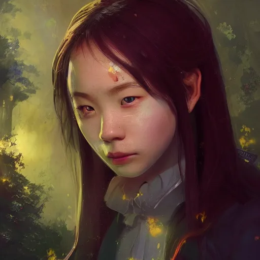 Prompt: a potrait of Nakamura Aya as mystical schoolgirl in fire witch by Greg Rutkowski, Sung Choi, Mitchell Mohrhauser, Maciej Kuciara, Johnson Ting, Maxim Verehin, Peter Konig, 8k photorealistic, cinematic lighting, HD, high details, dramatic, trending on artstation, full body shot