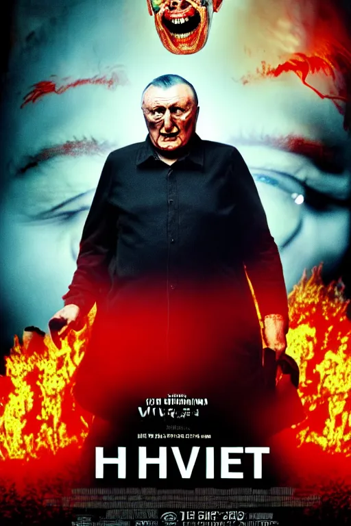 Prompt: movie poster, zhirinovsky in hell, scary poster in color, poster in 4 k