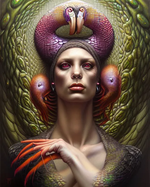 Image similar to a detailed portrait of dreampunk flamingo python hybrid mix goddess by tomasz alen kopera and peter mohrbacher