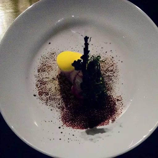 Image similar to dish made in alinea kitchen, surreal