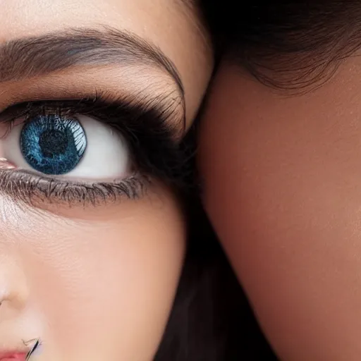 Prompt: girl with black hair taking a selfie of a bump on her face, close up