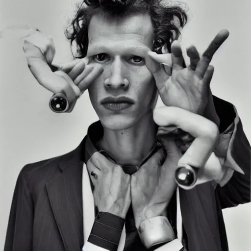 Image similar to chris morris wearing androgynous clothes by comme des garcons, portrait, 3 5 mm film, by david bailey, mariko mori, davide sorrenti