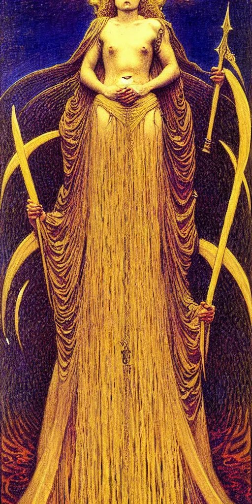 Prompt: a painting of the high priestess tarot card by gustav moreau and jean delville