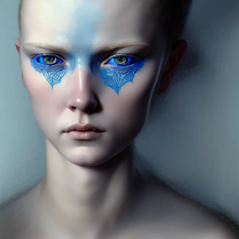 Image similar to epic professional symmetrical digital art of sweet realistic blue eyes, translucent skin, accent lighting, painted, intricate, detailed, cheery, fun, effervescent, by roberto ferri, epic, stunning, gorgeous, much wow, much detail, cinematic, masterpiece, unreal engine render