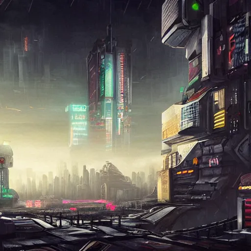 Image similar to a landscape, matte painting, cyberpunk, by par olofsson