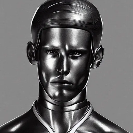 Image similar to “a realistic detailed photo of a guy who is an attractive humanoid who is half robot and half humanoid, who is a male android, baseball player Aaron Judge, shiny skin, posing like a statue, blank stare”