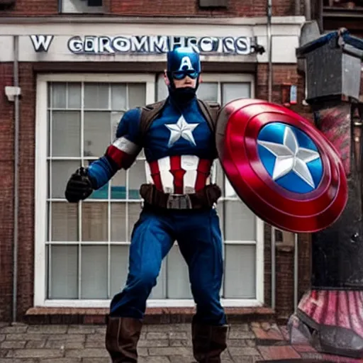 Image similar to captain america fighting the general public inside a wetherspoons pub
