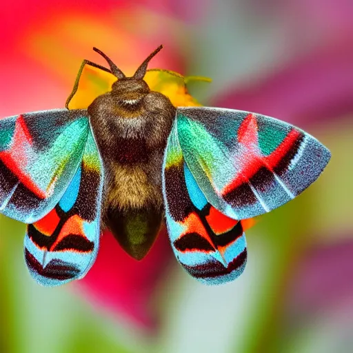 Image similar to a beautiful, colorful moth, macro photography, award winning, 8k