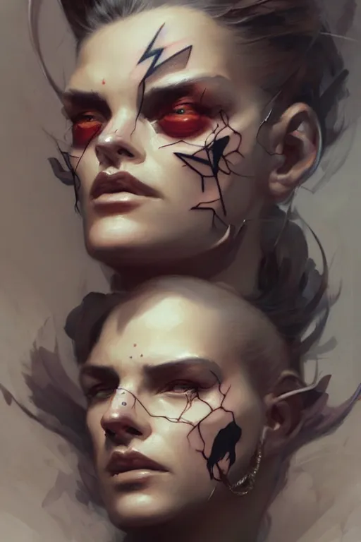 Image similar to facial tattoo design by peter mohrbacher and craig mullins