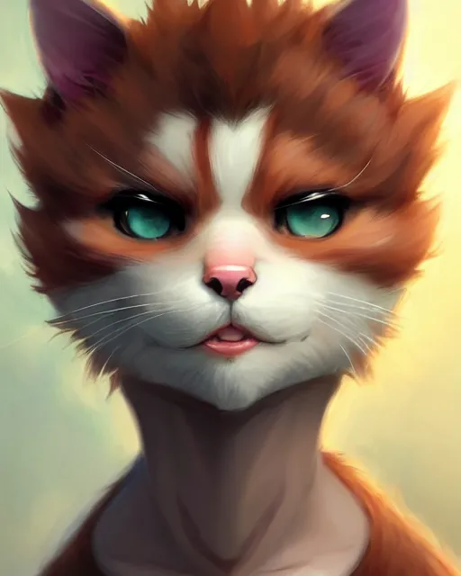 Image similar to character concept art of a young male anthropomorphic furry cat | | cute - fine - face, pretty face, key visual, realistic shaded perfect face, fine details by stanley artgerm lau, wlop, rossdraws, james jean, andrei riabovitchev, marc simonetti, and sakimichan, trending on artstation