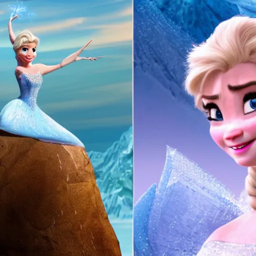 Image similar to the rock as elsa in live action disney frozen, 8k resolution, full HD, cinematic lighting, award winning, anatomically incorrect