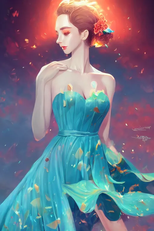 Image similar to a beautiful fashion goddness of love, chic strapless dress, tropical sea background, character design, in the style of artgerm, and wlop, cinematic lighting, hyperdetailed, 8 k realistic, symmetrical, global illumination, radiant light, frostbite 3 engine, cryengine, dof, trending on artstation, digital art