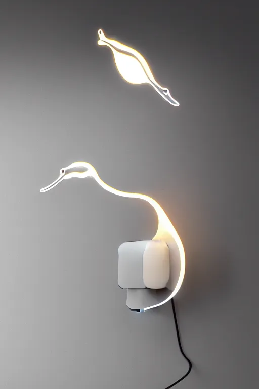 Image similar to goose animal led light head, intricate details. front on, symmetrical. industrial design. good design award, innovative product concepts, most respected design