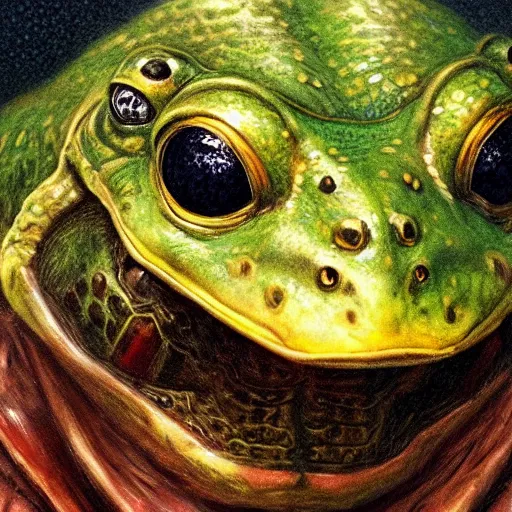 Image similar to frog as a realistic fantasy knight, closeup portrait art by donato giancola and greg rutkowski, realistic face, digital art, trending on artstation, symmetry!!, no helmet