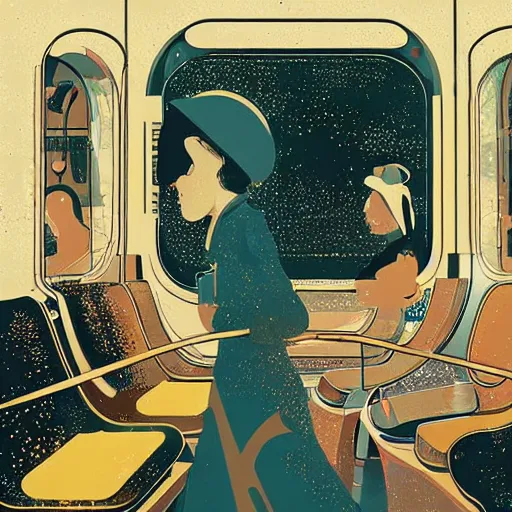 Image similar to parisian subway life, illustration by victo ngai, studio muti, malika favre