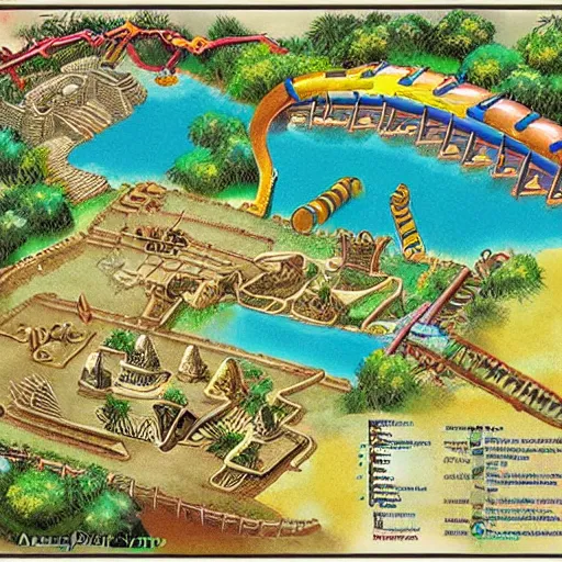 Prompt: ancient mayan waterpark map