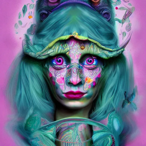 Image similar to an extremely psychedelic portrait of alice in wonderland, surreal, lsd, face, detailed, intricate, elegant, lithe, highly detailed, digital painting, artstation, concept art, smooth, sharp focus, illustration