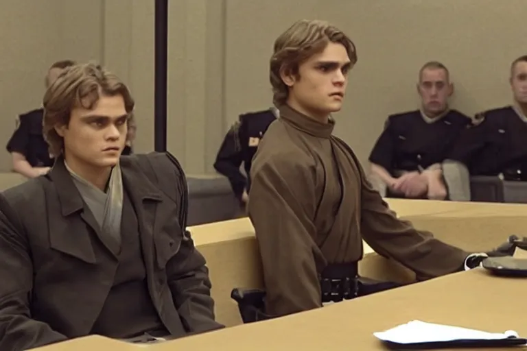 Image similar to anakin skywalker wearing prisoner's uniform in court being defended by saul goodman, court images, 1 0 8 0 p, court archive images