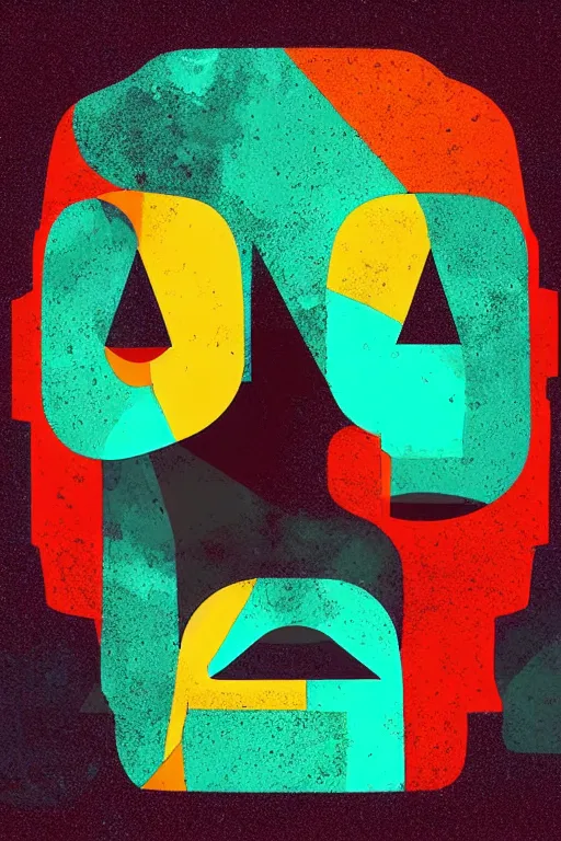 Image similar to abstract moai statue geometric cutout digital illustration cartoon colorful beeple