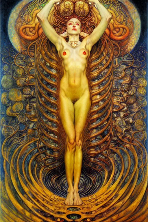 Image similar to Divine Chaos Engine by Karol Bak, Jean Delville, William Blake, Gustav Klimt, and Vincent Van Gogh, symbolist, visionary