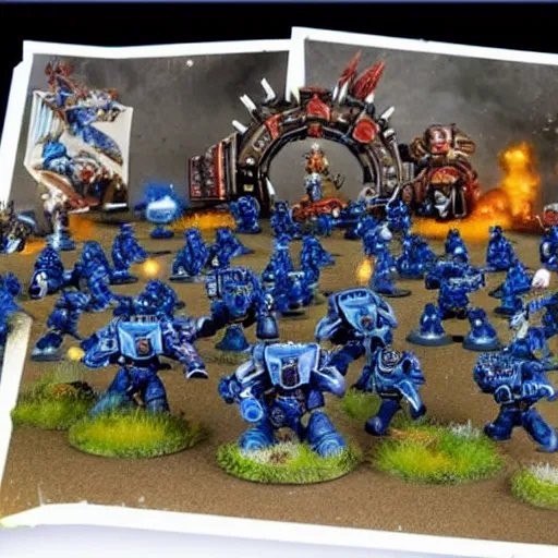 Image similar to Epic battle, Ultramarines vs space Orcs, 80s style