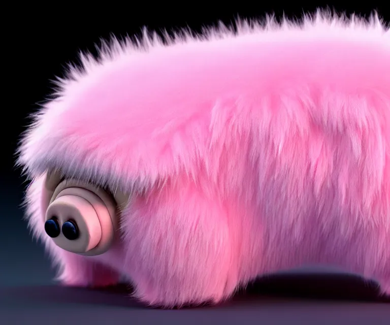 Image similar to high quality 3 d render hyperrealist very cute small tardiradiant, plush mascot, short spiky dense fluffy smooth hair, photo from the side, pink fluffy fur, 1 5 0 mm, beautiful natural soft light, rim light, vray, smooth background, artstation, ultra detailed