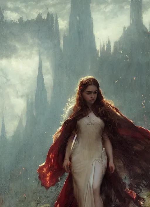 Prompt: young vampire emilia clarke, detailed by gaston bussiere, bayard wu, greg rutkowski, maxim verehin, greg rutkowski, masterpiece, sharp focus, cinematic lightning