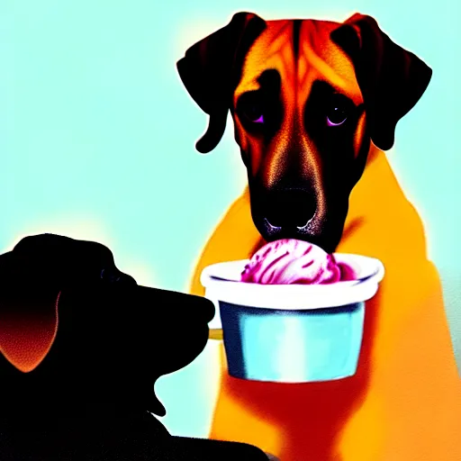 Image similar to painting of a dog eating ice cream