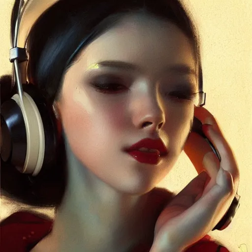 Image similar to a realism illustration of a beautiful woman with headphones dancing by bayard wu