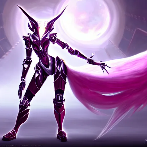 Image similar to highly detailed exquisite fanart, of a beautiful female warframe, but as an anthropomorphic robot dragon, making an elegant pose, shining reflective off-white plated armor, bright Fuchsia skin, sharp claws, full body shot, epic cinematic shot, realistic, professional digital art, high end digital art, DeviantArt, artstation, Furaffinity, 8k HD render, epic lighting, depth of field