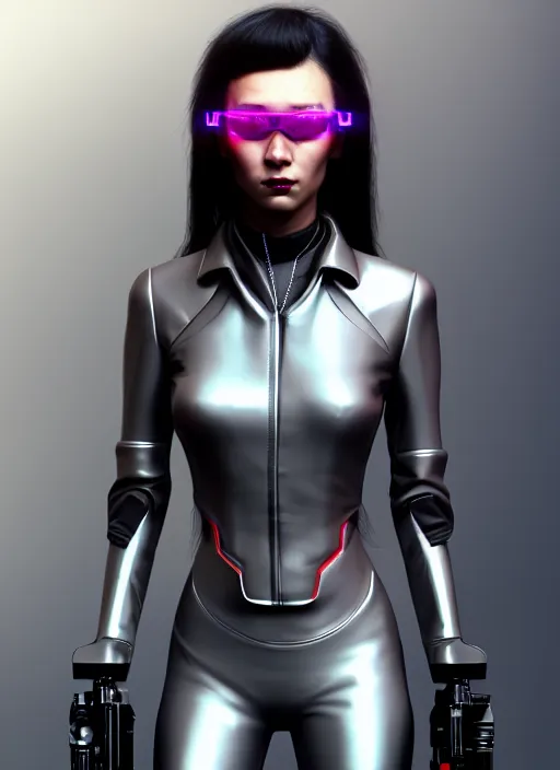 Prompt: portrait of a woman in a futuristic suit holding a gun, cyberpunk art by yuan jiang, featured on artstation, fantasy art, artstation hd, artstation hq, zbrush