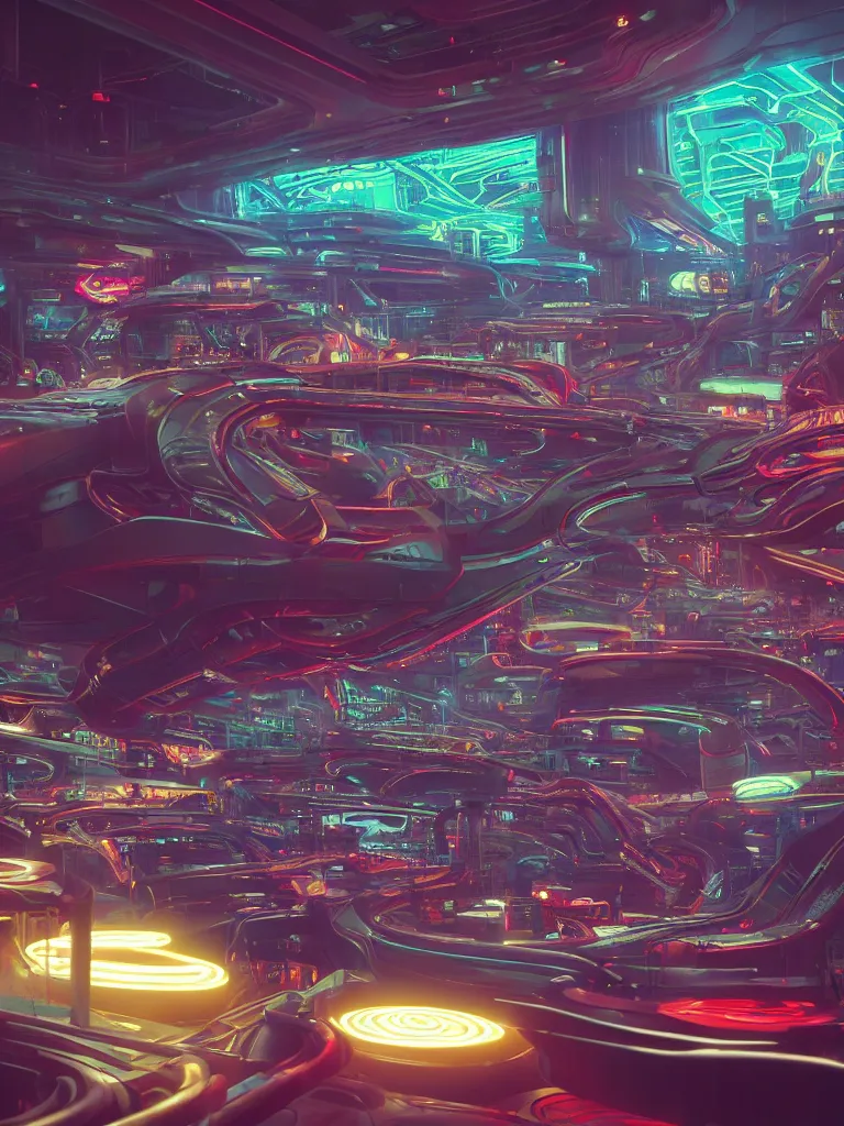Image similar to kodachrome photo of futuristic interior of a busy spaceport on an alien world, neon lighting and spotlights, intricate artwork by tooth wu and wlop and beeple. octane render, trending on artstation, greg rutkowski very coherent symmetrical artwork. cinematic, hyper realism, high detail