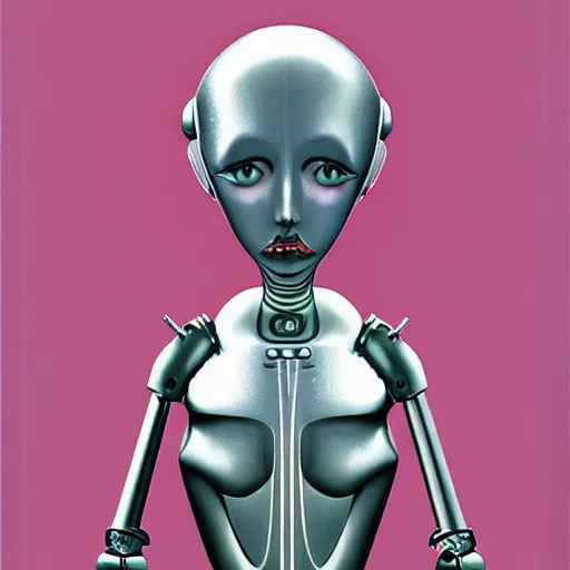 Prompt: portrait of a android girl, android, humanoid robot girl, by Tim Burton