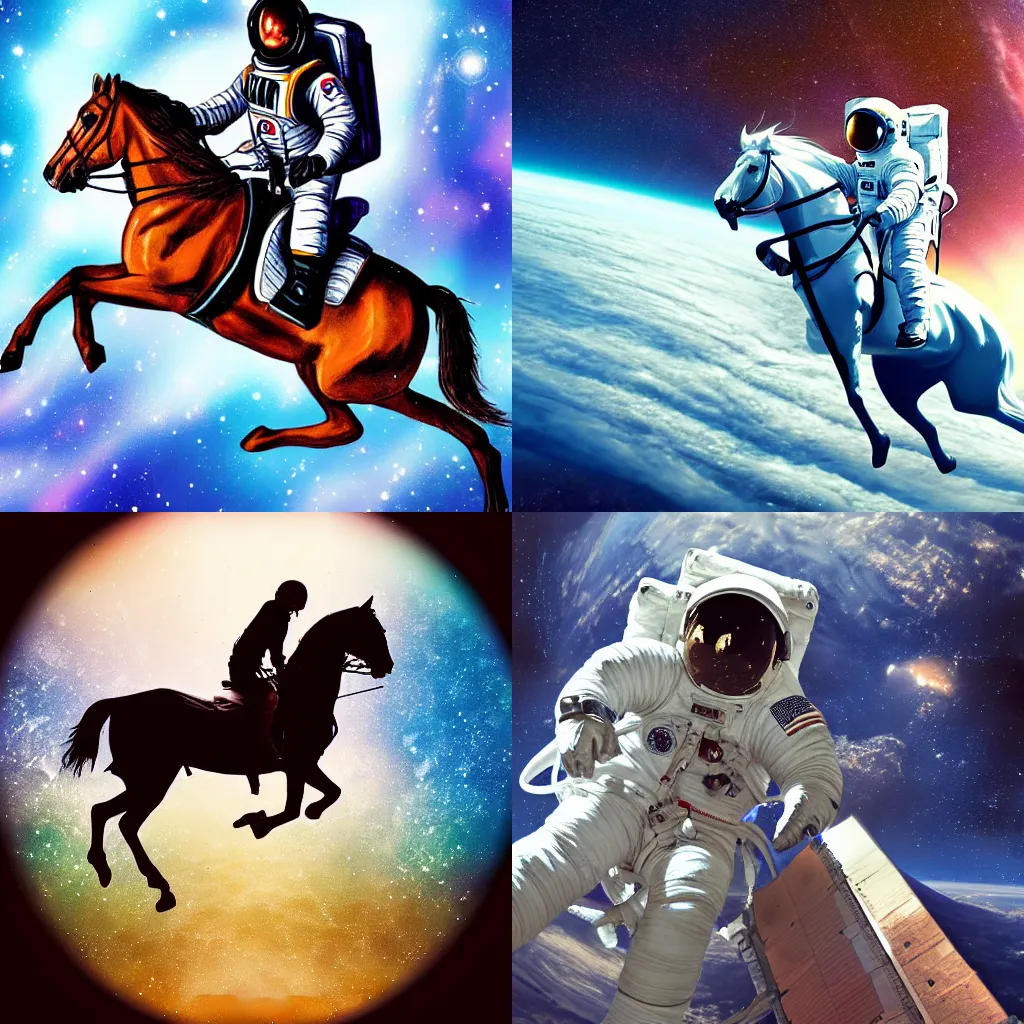Prompt: astronaut riding a horse in space, perfect composition, very high details