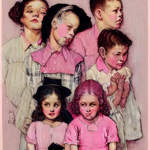 Image similar to portrait of a pink gang, by norman rockwell