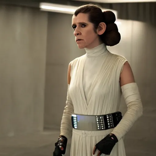 Image similar to rachel levine as princess leia in star wars episode 6, 8k resolution, full HD, cinematic lighting, award winning, anatomically correct