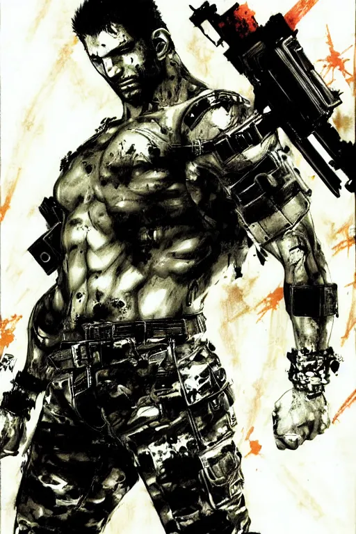 Image similar to chris redfield, painting by yoji shinkawa